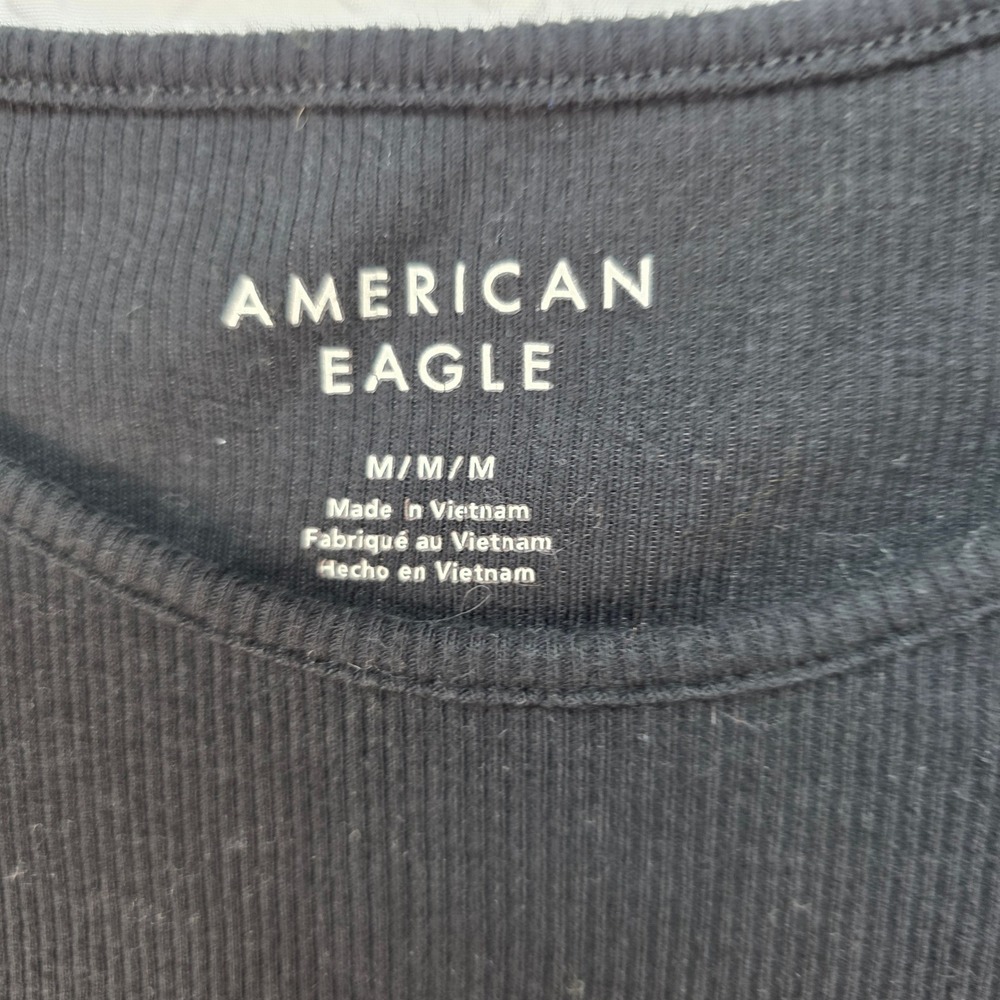 American Eagle Outfit Bundle Super Hi-Rise Shortie 10 Ribbed Tee M Black Blue - Picture 7 of 10